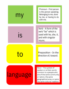 English Lesson No. C1 Word Study Cards